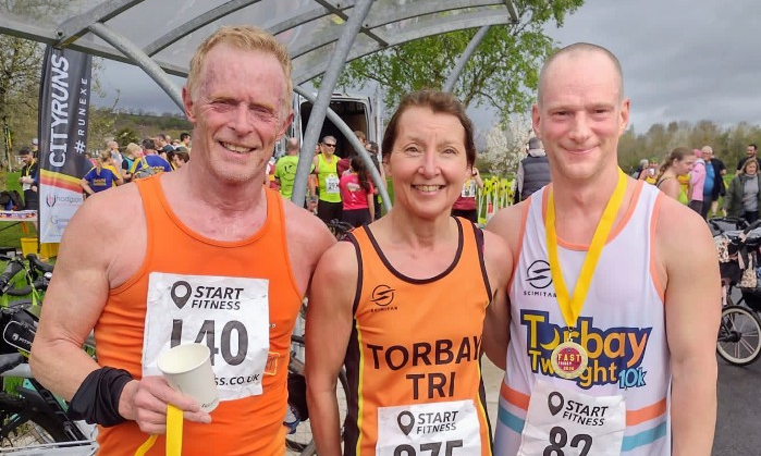 Peter Hayward, Cathy Parkinson and Steve Donnelly at the Fast Friday 10k in Exeter