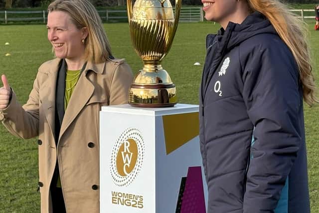 Plymouth girls inspired as Women’s Rugby World Cup trophy visits local club