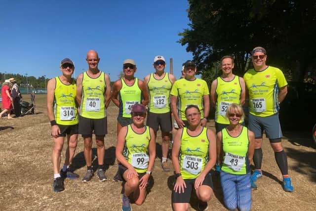 South Devon AC runners cool off with a beer following hot Totnes 10k