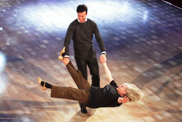 Ann Widdecombe and dancing partner Anton Du Beke during rehearsals for Strictly Come Dancing at BBC Television Centre in west London in 2010