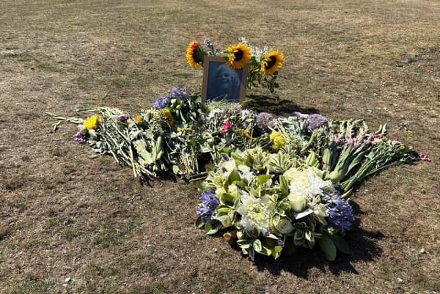 Floral tributes including a wreath laid by Reform UK leader Nigel Farage near to the home of Ann Widdecombe