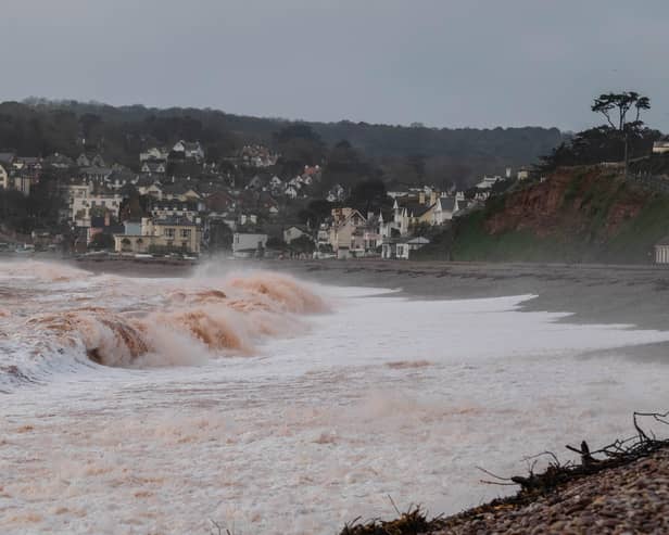 File picture: Storm waves crashing onto the pebbled beach at Budleigh Salterton in Devon during a previous storm  