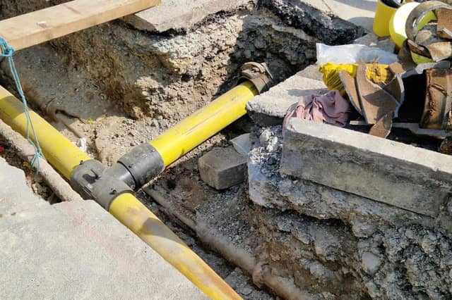 The gas pipes being worked on in Castle Street, Portchester.