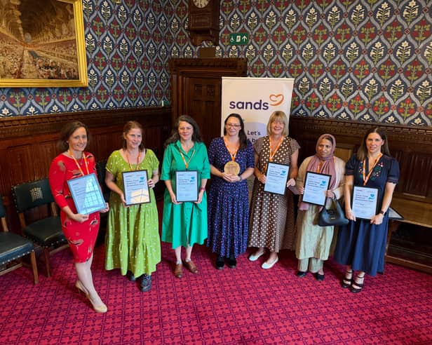 Fay Martin receiving her finalist award at the Sands Baby Loss Awards in Westminster 