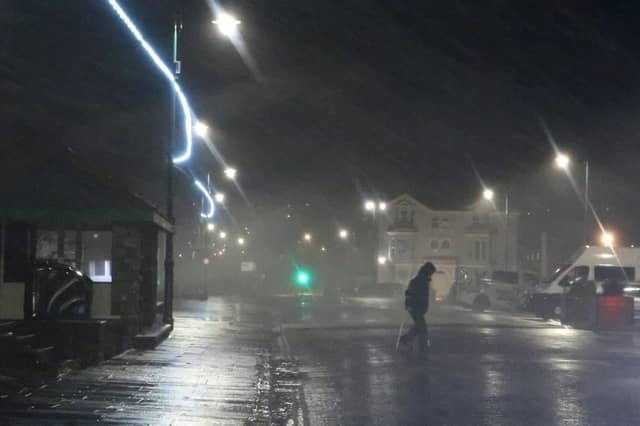 Pictures of Storm Éowyn in 2025 taken on the promenade at Penzance. It was a powerful and record-breaking extratropical cyclone which hit Ireland, the Isle of Man and the United Kingdom