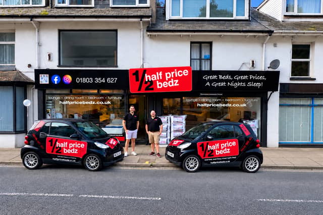 Ryan and Darren Pitt at half price beds in Brixham