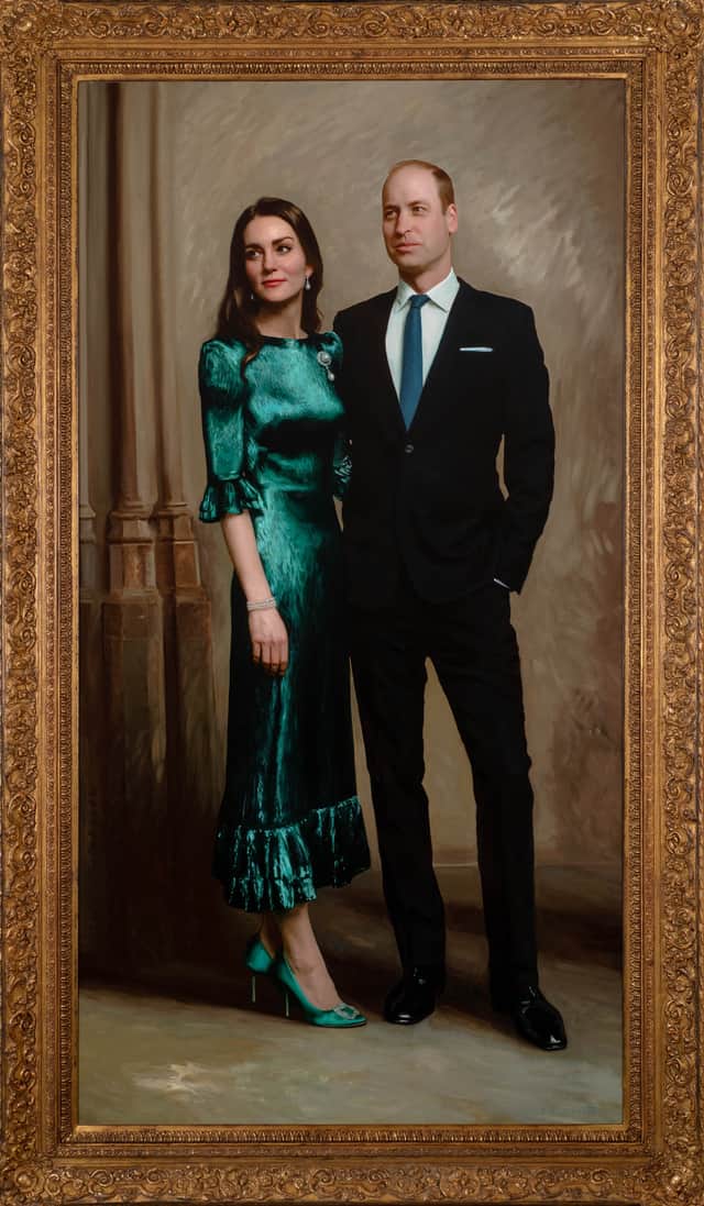 The portrait of the royal couple was painted by award-winning artist Jamie Coreth, who is described on his website as “one of Britain’s leading portrait artists” who “focuses on the character of his sitters, evoking a sense of their presence in his work”.