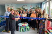 The mural being unveiled at the Paediatric Eye Clinic at Torbay Hospital