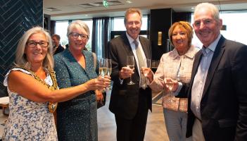 Agatha Christie Festival launch with mayor Barbara Lewis, ERBID Company CEO Carolyn Custerson,  ERBID Company board chairman Chris Hart, Liz Hart and Cllr Chris Lewis Pic miraclePR.com 