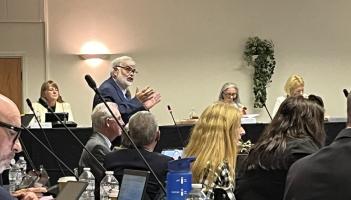 Dave Thomas, council leader, addressing the Torbay Council meeting Pic Guy Henderson