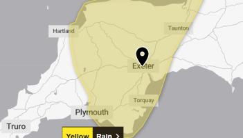 Yellow rain weather warning issued for Exeter as heavy downpours forecast