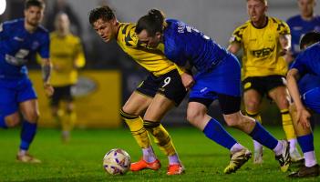 Cody Cooke battling for the ball at Chippenham. Pic from PPAUK