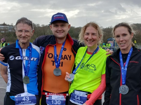 Andrew Kilner, Ben Flower, Cassandra Pressling and Debbie Burman at the Donut Duathlon at Clennon Valley