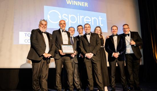 Flashback Torbay Weekly Business Awards 2024 Overall winners Spirent Communications and council leader David Thomas Pic WRPhotography