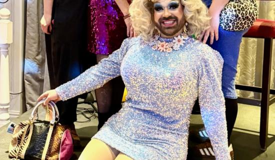 Roberta Calamari with the Totnes Fringe Festival directors at the Drag Bingo 