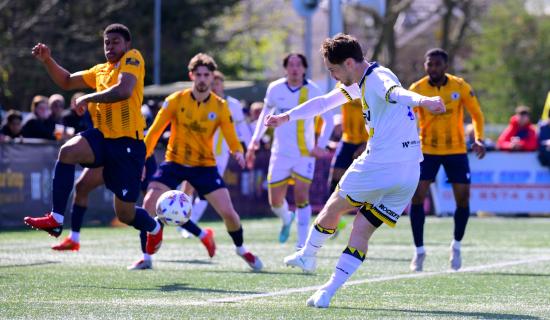 Jordan Young scores at Slough. Pic from PPAUK