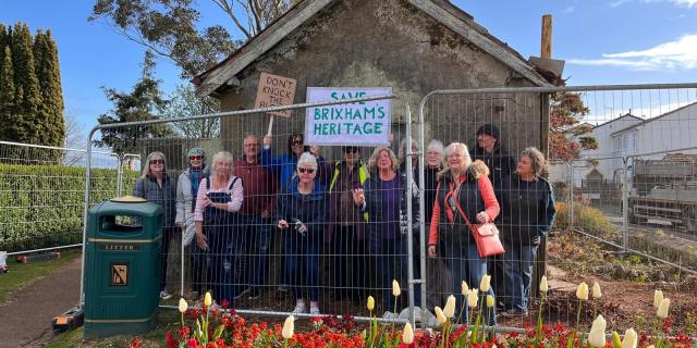 Protesters at the Furzeham toilet block in Brixham Image Guy Henderson