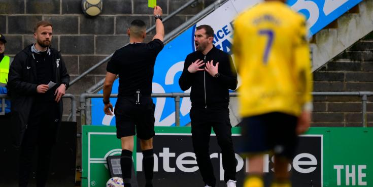 Paul Wotton booked for protesting decision. Pic from PPAUK