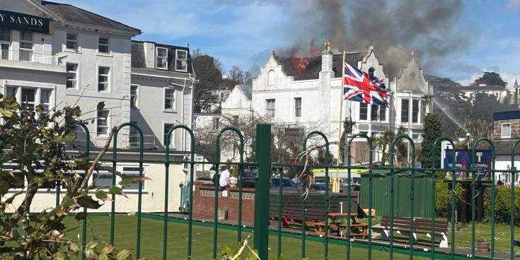 Flames rip through the roof of the empty Sherwood Hotel Pic Jim Parker