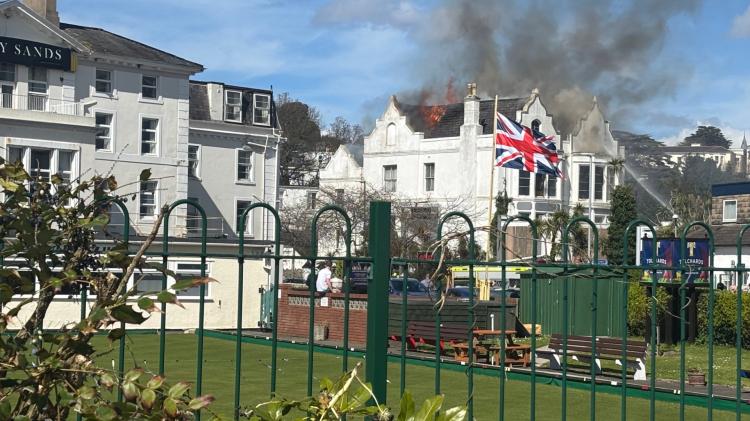 Flames rip through the roof of the empty Sherwood Hotel Pic Jim Parker