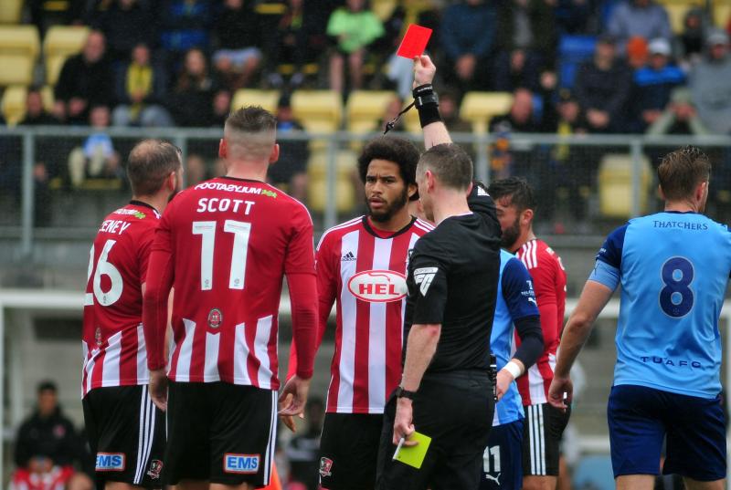 Red card for Sweeney. Photo PPAUK