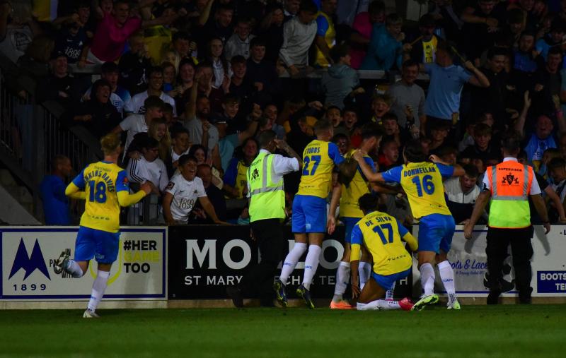 Goal celebrations for Aaron Jarvis of Torquay United. PPAUK