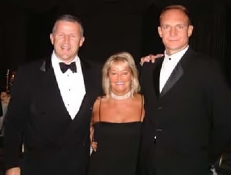 Sally Allen with Sean Fitzpatrick and Francois Pienaar