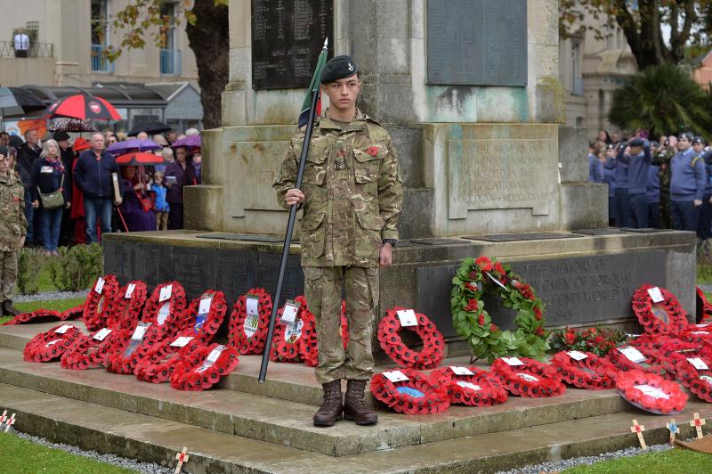 An Army Cadet at the Torquay Remembrance service Pic Miraclepr.com