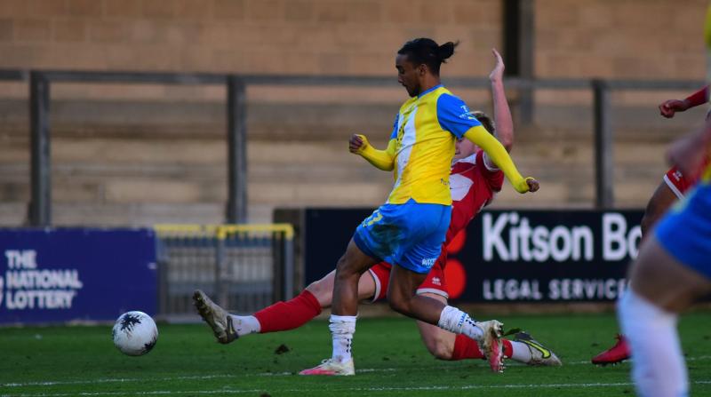 Dillon De Silva scores for United. Pic from PPAUK