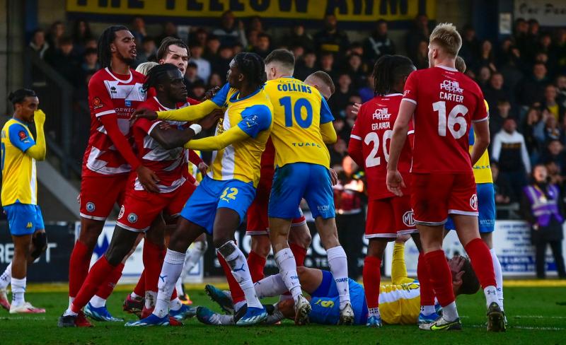Tempers flare at Plainmoor. Pic from PPAUK