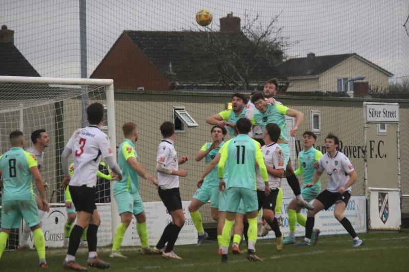 Owen Howe rises highest for Willand. Pic from Gerry Hunt
