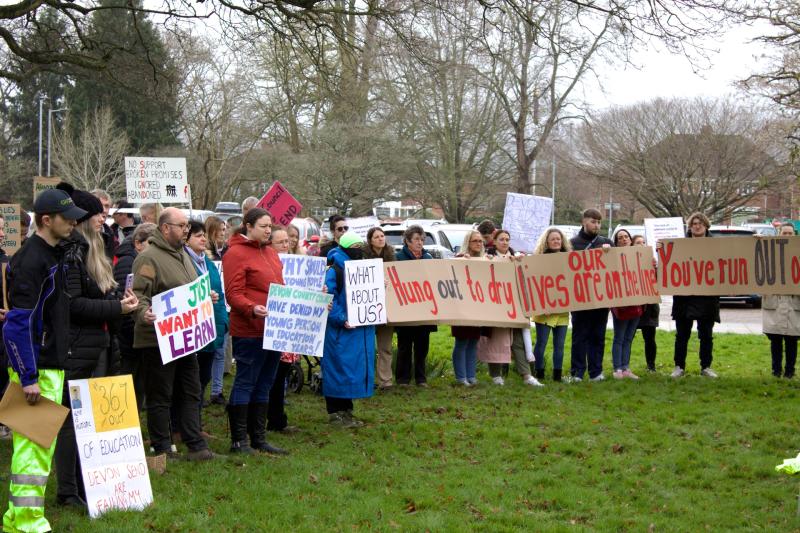 Protesters outside Devon’s County Hall headquarters Image Will Goddard LDRS.