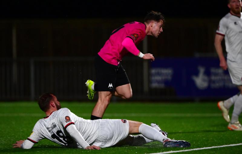 Brad Ash scores at Truro. Pic from PPAUK