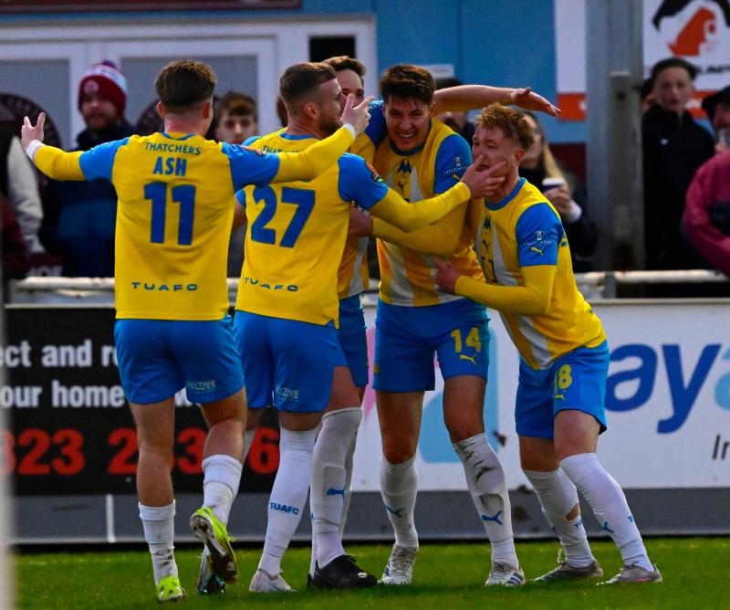 Torquay United celebrate at Taunton. Pic from PPAUK