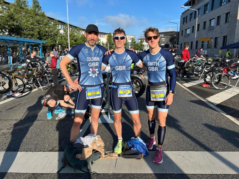 Mark Colombini, Jon Pressling and Julian Smith representing Team GB the European Middle Distance Duathlon Championships in Germany
