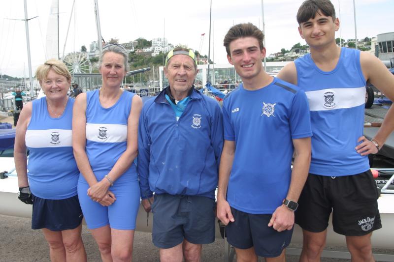 Torquay Rowing Club's Novice coxed quadruple sculls crew who were third in their first ever competitive race. From left Susie Payne, Sally Baxter, Ian Wilson (cox), Alex James, Vensan Crushcov