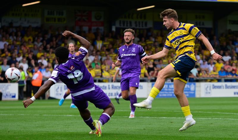 Torquay United match winner Brad Ash in action against Enfield PHOTO Frankie OKeeffe PPAUK