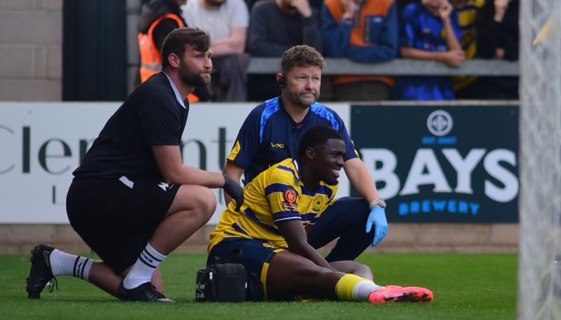 Omar Mussa injured from the penalty that never was. Pic from PPAUK
