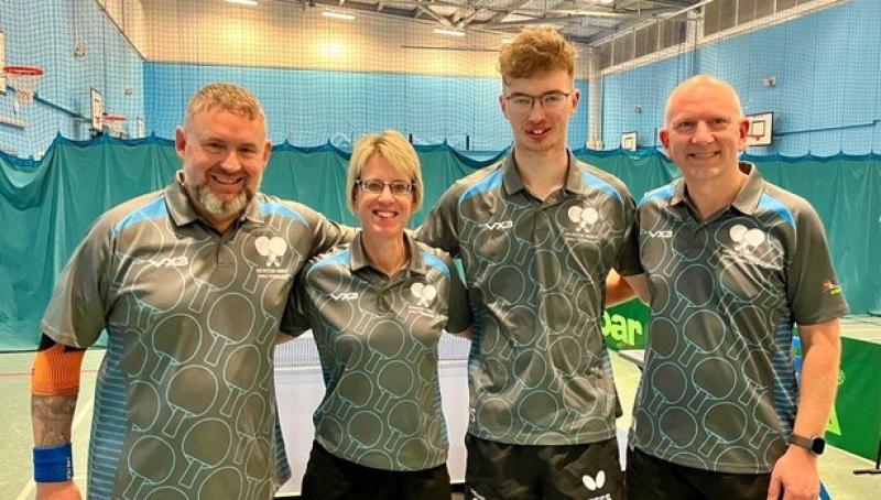 2023-24 Division One Champions – NA Buzzards Simon James, Sonja Ryland, Herbie Sage, Kevin Nicholls