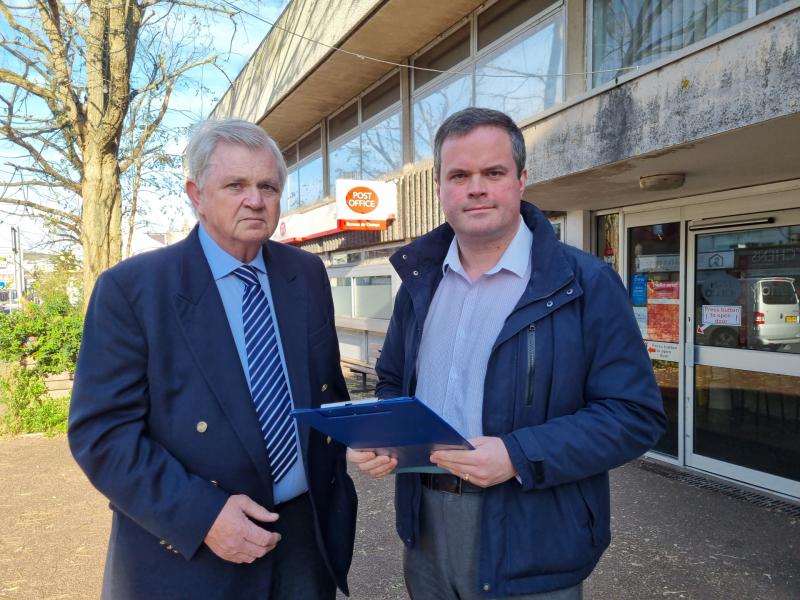Peter Middleton and Kevin Foster launching the petition campaign outside Paignton Post Office