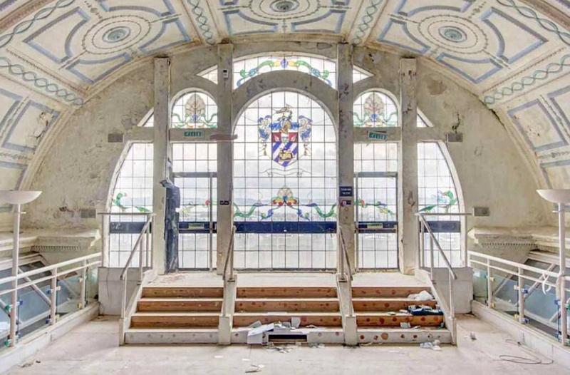 Inside the Pavilion and the Torbay crest on  its window