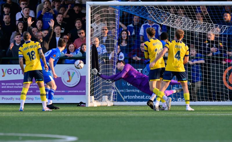 James Hamon saves at Tonbridge. Pic from PPAUK