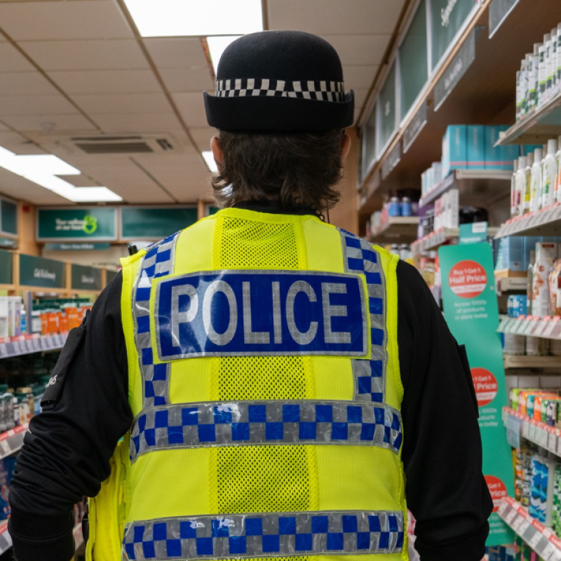 Police officer visiting local businesses Pic Devon and Cornwall police
