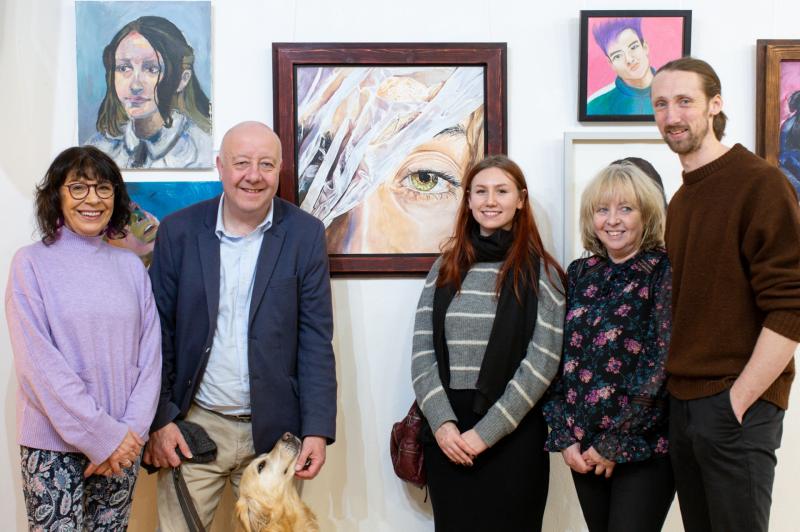 Student exhibition Left to Right Councillor Cordelia Law, MP Steve Darling, Artist Jasmine Crocker, Artizan Co-Director Julie Brandon, Artizan Co-Director Jacob Brandon