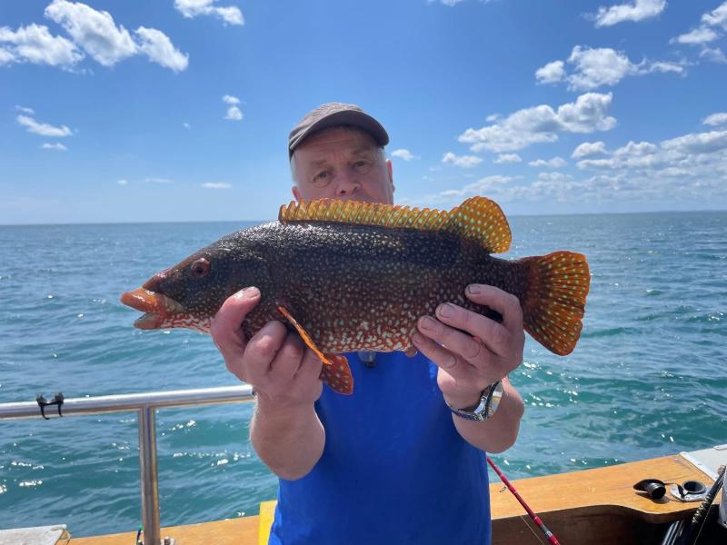 Steve Fowles with a Ballan Wrasse of 3lbs 14oz caught aboard Orca