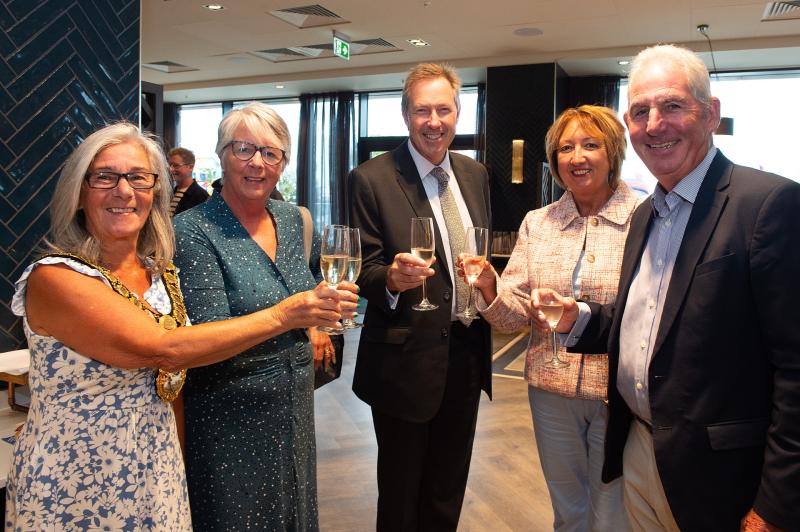 Agatha Christie Festival launch with mayor Barbara Lewis, ERBID Company CEO Carolyn Custerson,  ERBID Company board chairman Chris Hart, Liz Hart and Cllr Chris Lewis Pic miraclePR.com 
