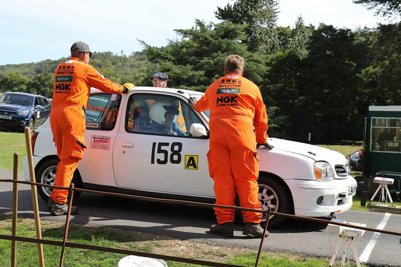 Marshals lining up Allan Sydenham on the start line during the recent Five Clubs event