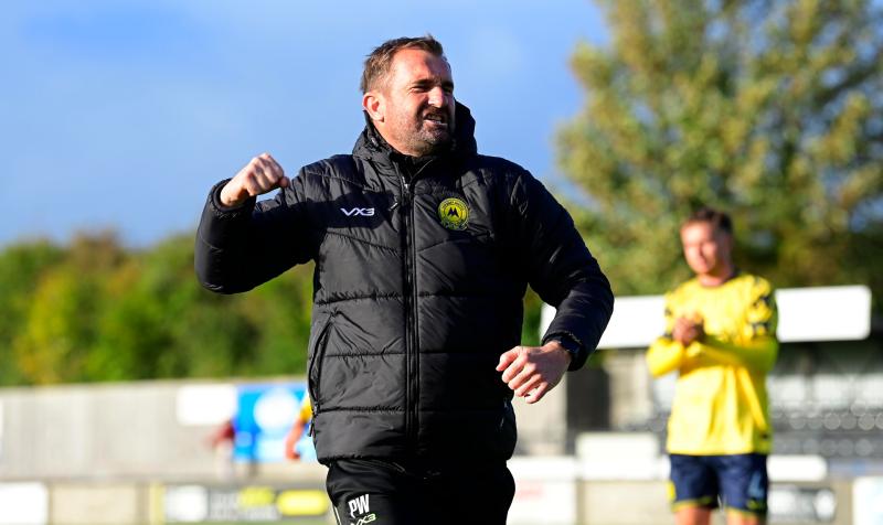 Manager Paul Wotton celebrates with the Torquay United fans. Pic from PPAUK