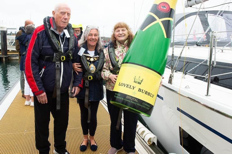 Dave and Shirley Musgrove with mayor Barbara Lewis christen the new DSA boat