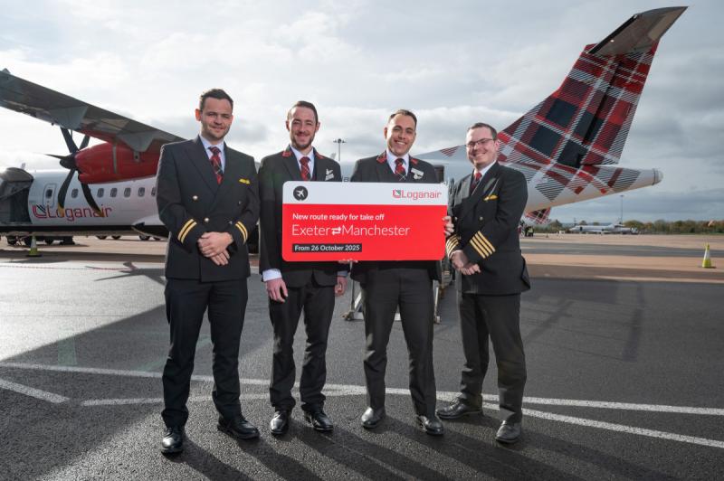 Loganair crew ahead of the inaugural flight between Exeter airport and Manchester